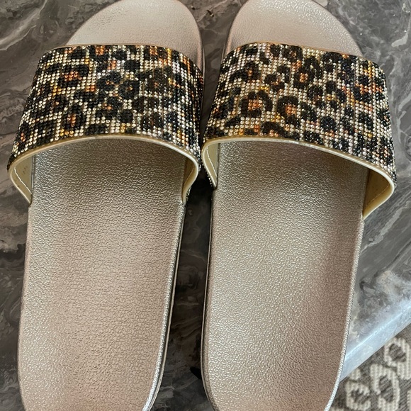 Gold & Leopard Rhinestone Slides Women’s SZ 10 - Picture 4 of 7